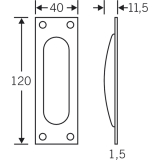 Schiebet�rmuschel eckig, 40 x 120 mm, Edelstahl matt