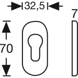 FSB Zylinderrosette PZ, oval, 32, 5 x 70 x 7 mm, Aluminium silber eloxiert