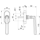 GRUNDMANN Fenstergriff ALT - WIEN 904HA - VK 7 x 35, m Rast., Messing poliert