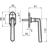 GRUNDMANN Fenstergriff ALT-WIEN 904H - sichtbar geschraubt, 7x35, Mess. poliert