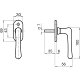 GRUNDMANN Fenstergriff ELEGANT 504 - sichtbar geschraubt, 7x35, Alu poliert