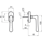 GRUNDMANN Fenstergriff WG ELEGANT - m. Rast., VK 7 x 35 mm, Messing poliert