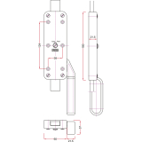 Falttortreibriegel, Hub 29, 180 x 60 x 21,5 mm, links, Stahl verzinkt