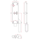 Falttortreibriegel, Hub 45, 240 x 70 x 23 mm, links, Stahl verzinkt