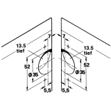 Gehrungsscharnier mit Gehrungsschnitt 45�, Zamak/Stahl vern.
