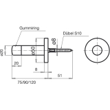 Wandtrpuffer - WG, 75 mm, mit Gummikappe, silber eloxiert