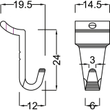 Wall Sys Haken 12 x 24 mm, Aluminium natur eloxiert