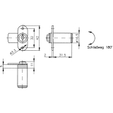 HEKNA 542 Zylinder-Hebelschloss, links, Schlie�hebel gekr�pft, L 34 mm, Zamak