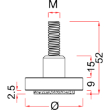 Hhenverstellschr. mit AL-Teller u.F-Gleiter,40, M8x25, AL pol./FE verzi.