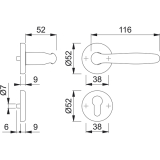 HOPPE Drckergt. ROISSY - auf Ros. WC, TS39-44, Mess. satiniert/verchromt matt
