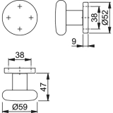 HOPPE Trknopf Flachform - auf Rosette, Knopf  59 fest, silber eloxiert