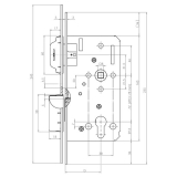 Magnetfallenschloss KFV 116 1/2, WC 78 mm, Stulp rund 235 x 18 x 3 mm, Edelstahl