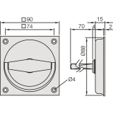 Klappringmuschelgriff KWS 5016, 90 x 90 mm, VK 8 mm, silber eloxiert