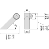 KWS Endsttze RS - schrg 45 Rundrohr, rechts, 35mm, Edst.