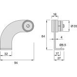 KWS Endsttze WS - gebogen 90 Rundrohr, rechts, 35mm, Edst.