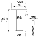 Trennwandsttze gerade, verstell. Bodenabst. 100-125mm, Aufl. 19x55 mm,Edelstahl