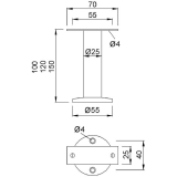 Trennwandsttze gerade Auflage, Bodenabst. 100mm,Aufl. 25x70 mm,Edelstahl matt