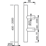 MARCHESI Stangengriff 4800 - gerade, 1500mm, LA. 1300mm,  30mm, Edst. matt