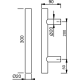 MARCHESI Stangengriff 4801 - gerade, 300mm, LA. 200mm, M6, Edst. matt