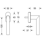MARCHESI Fenstergriff GEHRUNG - flachbndig m. Rast., VK 7 x 23, Edst. matt