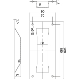 Schiebet�rmuschel eckig, 90 x 200, f. Schrauben M5, Edelstahl matt