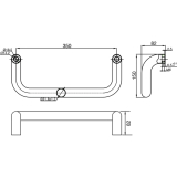 MARCHESI Stangengriff 4520 - gebogen, 382mm, LA. 350mm, M8, Edst. matt