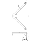 MARCHESI Stangengriff 4524 V - Form, 382mm, LA. 350mm, M8, Edst. matt