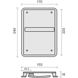 Turnhallenmuschel, 170 x 240 mm, rechts, ungelocht, VK 9 mm, Edelstahl matt
