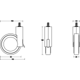 Designrolle Rotola mit Bremse, Gewindestift M 10 x 15 mm, silberfarbig/schwarz
