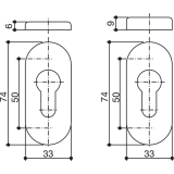 SH-Schiebe-Zylinderrosette, 33 x 74 x 6 mm, Edelstahl matt