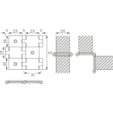 Paravantscharnier 60x26 mm, Holzst�rke 20 mm, Messing poliert