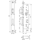 Rohrrahmenschloss Flachstulp m. Falle u. Riegel ROTO 851, DM 16, verzinkt silber