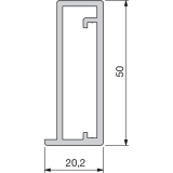 Glasrahmenprofil breit 50/20,2 mm, Lnge 2500 mm per Stange, Alu natur eloxiert