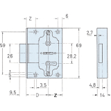 JuNie 619 Bart-Kastenschloss, Dornma 25 mm, Rckblech aus Messing