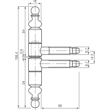 Einbohrband 2-tlg. mit Zierkopf,  16 mm, Bandh. 108,5 mm, Stahl vermessingt