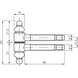 Einbohrband 2-tlg. mit Zierkopf,  16 mm, Bandh. 63 mm, Stahl vermessingt