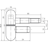 Stahlzargenband 2-tlg. mit Rundkopf,  16 mm, Hhe 50,5 mm,Stahl vernickelt matt