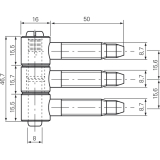Steckband 3-tlg. f. geflzte Holztren,  16 mm, Hhe 46,7 mm, Stahl bronze pat.