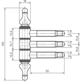 Einbohrzierband dreiteilig, 16 mm, Stahl bronze patiniert