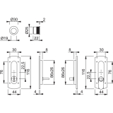 Schiebet�rmuschel Set - ecken abgerundet BB, Messing sat. verchromt - PVD