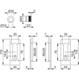 Schiebet�rmuschel Set - eckig ungelocht, Messing - PVD