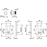 Schiebet�rmuschel Set - eckig ungelocht, Messing - PVD