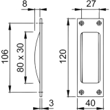 Schiebet�rmuschel 40 x 120 mm, Aluminium bronze eloxiert