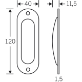 Schiebet�rmuschel oval, 40 x 120 mm, ungelocht, Edelstahl matt