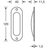Schiebet�rmuschel FSB 42_4212 oval,40x120 mm,ungelocht,Edelstahl feinmatt