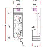 Schrankrohrlager Oval 6 f�r Schrankrohr 30 x 15 mm, Zink vernickelt