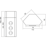 Power-Eck 1 230 V belgische Norm, 465-600x112x60 mm, 3 Steckdosen