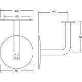 Stiegengriffsttze m. Winkel, Ros.  60 mm, Wandab. 76 mm, Edelstahl matt