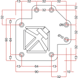 Tischfu Ersatz-Einzelteile Quadra 60 x 60 mm, Befestigungsplatte oben