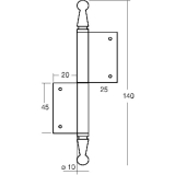 Trnussband mit Zierkopf, links, 90 x 140 mm, Messing poliert